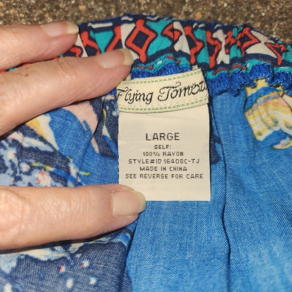 Flying Tomato Blue Floral High-Low Dress Size L Elastic Neck On/Off Shoulder - Picture 9 of 10